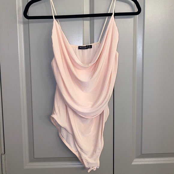 Nasty Gal Tops - Cowl Neck Bodysuit in Light Pink/Peach